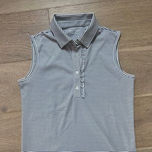 NWOT Tory Burch Sport women’s black white striped ruffle polo tank top XS